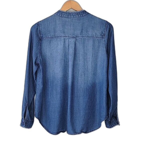 SIDE STITCH Blue 100% Lyocell Button-Up Long Sleeve Fringe Shirt size XS - Picture 5 of 11